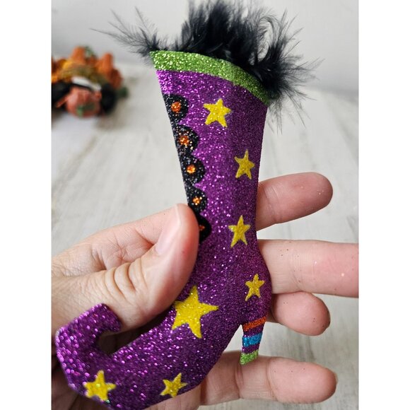 Pier 1 Witch boot shoe Halloween glitter ornament star feather Xmas tree unique - Picture 5 of 8